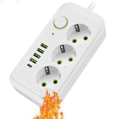Сетевой фильтр с USB (3&times;220В+4&times;USB+1&times;Type-C) QL-1074U 5 метров Белый