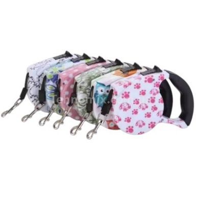 Повідець-рулетка 5м Retractable Dog Leash Білий з лапками