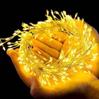 Гирлянда "Роса" серебряная проволока пушистая USB с пультом д/у 50м 500LED Теплый свет