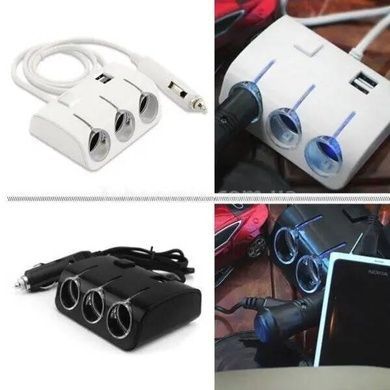 Автомобильный тройник в прикуриватель 3+2 USB 1506A/1505A Art 5036 Черный