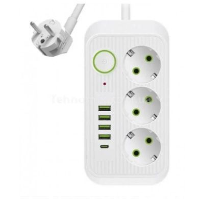 Сетевой фильтр с USB (3&times;220В+4&times;USB+1&times;Type-C) QL-1074U 5 метров Белый