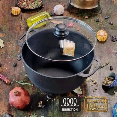 Котел чавунний литий зі скляною кришкою Maysternya Т404С3 6л