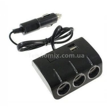 Автомобильный тройник в прикуриватель 3+2 USB 1506A/1505A Art 5036 Черный