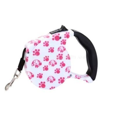 Повідець-рулетка 5м Retractable Dog Leash Білий з лапками