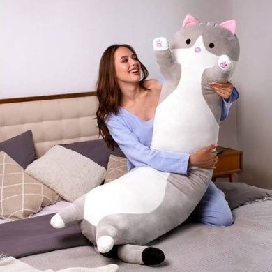 Игрушка мягкая обнимашка Кот-батон 150см Серый