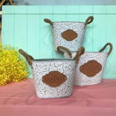 Набір металевих кашпо 24*15*13см, 20*14*12см, 16*13*5см Flowers cap 01-10-05(N-21-8) Білі