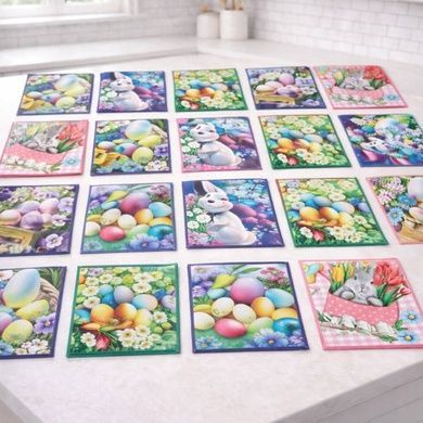 Набор кухонных салфеток из микрофибры Пасхальные зайцы 25x25см 20шт 32149 Разноцветные