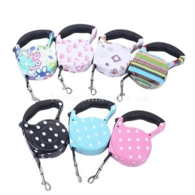 Повідець-рулетка 5м Retractable Dog Leash Білий з лапками