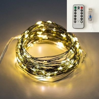 Гірлянда роса лінійний зелений дріт USB з пультом 30 м 300 LED Жовтий