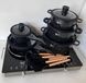 Набір посуду гранітний + набір начиння 17 предметів HIGHER+KITCHEN HK-316 Чорний