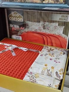 Постільна білизна літня Bio Cotton Oranc Ранфорс (покривало вафельне) Євро розмір