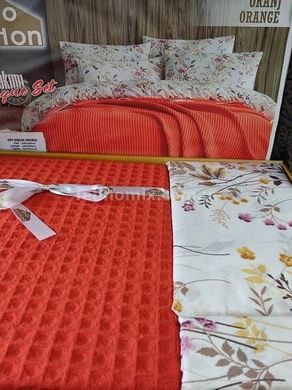 Постельное белье летнее Bio Cotton Oranc Ранфорс (покрывало вафельное) Евро размер