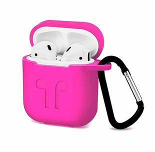 Чохол для AirPods силіконовий з карабіном Малиновий