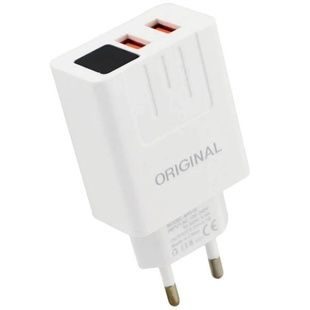 Мережевий зарядний пристрій 2 usb з дисплеєм A-14 with Digital Display CX QC03 е Біле