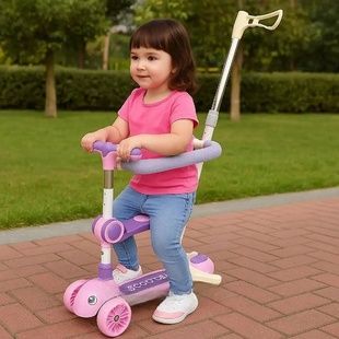 Самокат детский 5в1 с родительской ручкой и защитными бортиками Розовый с фиолетовым