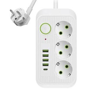 Мережевий фільтр з USB (3&times;220В+4&times;USB+1&times;Type-C) QL-1074U 3 метри Білий
