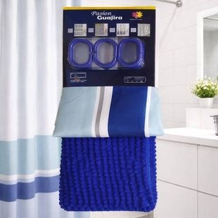 Комплект для ванної 2в1 шторка для душу 180*180см + килимок 40*60см Shower curtain W-6 Синій