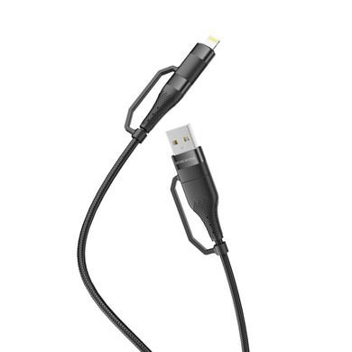 Кабель BOROFONE BU28 Type-C+iP to Type-C+USB, 3A, 60W, nylon, aluminum connectors, Black