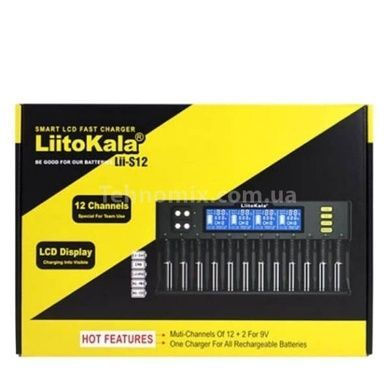 Зарядное устройство для 12x26700/ 26650/ 2170/0 18650/ AA/ 9V LiitoKala Lii-S12 Черное