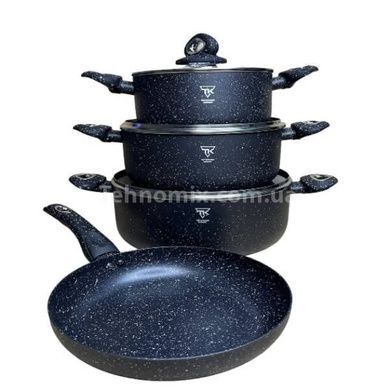 Набір каструль із прогумованими кришками + сковорода Top Kitchen TK-00094R Чорний