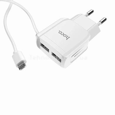 Зарядний пристрій на 2 USB з вбудованим кабелем Micro-USB HOCO 2.4A IPH