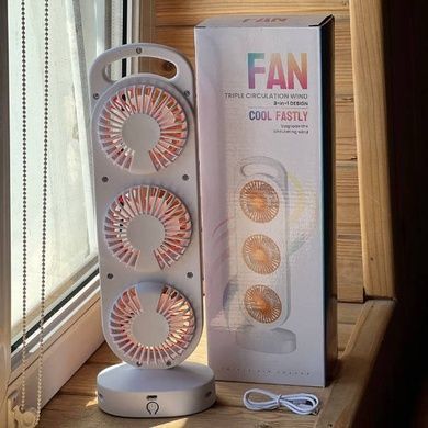 Вентилятор тройной аккумуляторный Three head fan LY-856 Белый с оранжевым