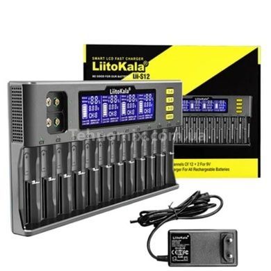 Зарядное устройство для 12x26700/ 26650/ 2170/0 18650/ AA/ 9V LiitoKala Lii-S12 Черное