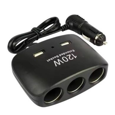 Автомобільний трійник-подовжувач у прикурювач Olesson 1511 2USB 12V/24V Чорний