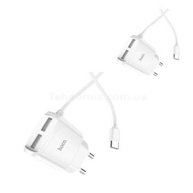 Зарядний пристрій на 2 USB з вбудованим кабелем Micro-USB HOCO 2.4A IPH