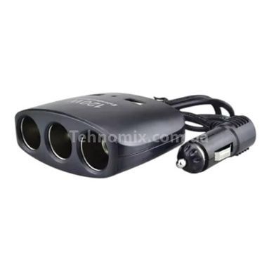 Автомобільний трійник-подовжувач у прикурювач Olesson 1511 2USB 12V/24V Чорний