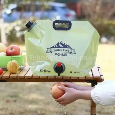 Емкость для воды складная многоразовая с ручкой и краном 8л water bag AND-1 Олива