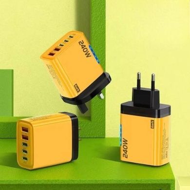 Зарядний пристрій блок живлення 240W 3*Type C, 2*Usb Жовтий