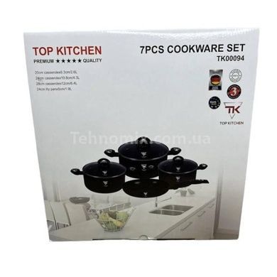 Набір каструль із прогумованими кришками + сковорода Top Kitchen TK-00094R Чорний
