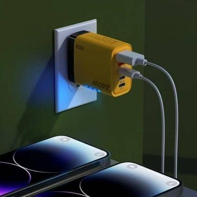 Зарядний пристрій блок живлення 240W 3*Type C, 2*Usb Жовтий