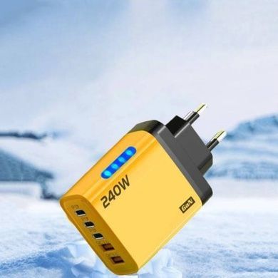 Зарядний пристрій блок живлення 240W 3*Type C, 2*Usb Жовтий