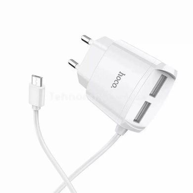 Зарядний пристрій на 2 USB з вбудованим кабелем Micro-USB HOCO 2.4A IPH