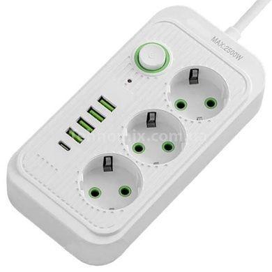 Сетевой фильтр с USB (3&times;220В+4&times;USB+1&times;Type-C) QL-1074U 3 метра Белый