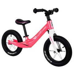 Велобіг двоколісний, колеса 12" надувні, алюмінієве кермо Corso Рожевий