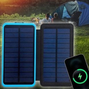 Power Bank із сонячною зарядкою в розкладному чохлі 10000mAh Solar Charger Power Bank Чорний із блакитним