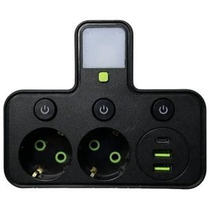 Мережевий фільтр з USB + підсвічування (2&times;220В+2&times;USB+1&times;Type-C) HG-275 Чорний
