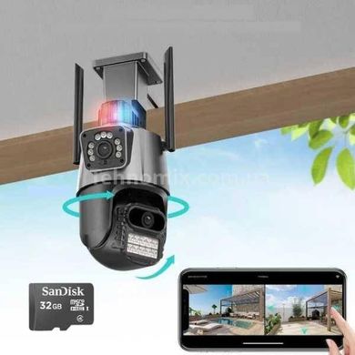Камера видеонаблюдения уличная поворотная с сиреной и зумом Dual Lens Zoom 3MP