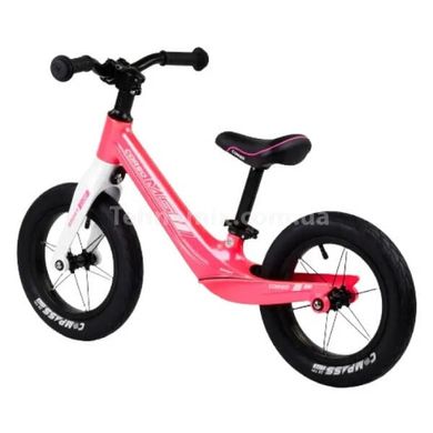 Велобіг двоколісний, колеса 12" надувні, алюмінієве кермо Corso Рожевий