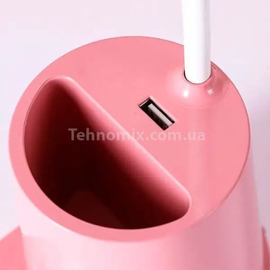 Настільна лампа з підставкою для телефону з USB зарядкою та АКБ Рожева