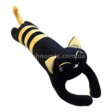 Игрушка-подушка черная Кошка Батон в желтую полоску 110см