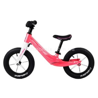 Велобег двухколесный, колеса 12" надувные, алюминиевый руль Corso Розовый