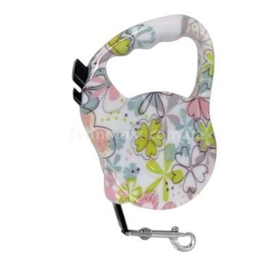 Поводок-рулетка 5м Retractable Dog Leash Белый с цветами