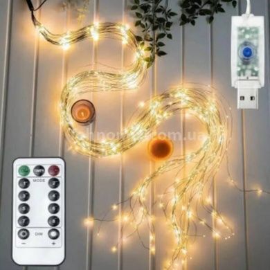 Гирлянда конский хвост роса 20 нитей 5м 1000LED USB Теплый свет