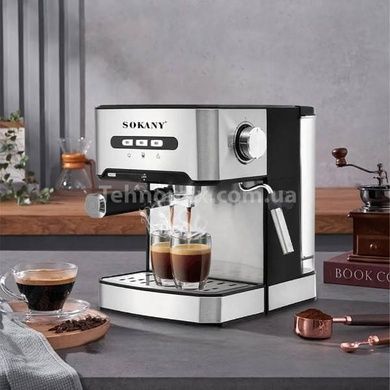 Кавомашина кавоварка з парою 15Бар 850Вт 1,6л Sokany SK-6863 Чорна з сірим