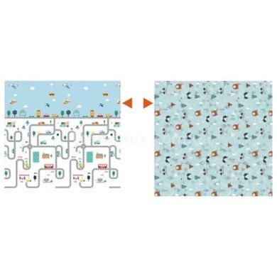 Детский двухсторонний термо коврик 200x180x0.8см 350-1 Дороги/ голубой с енотиками