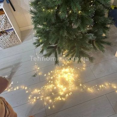Гірлянда роса мішура пухнаста 50м 1500LED USB Білий дріт, тепле світло